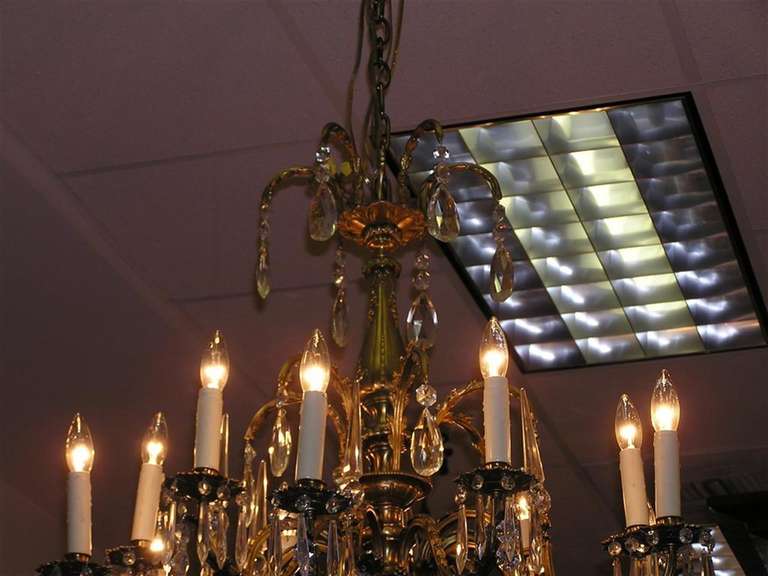19th Century French Brass & Crystal Floral Chandelier.  Circa 1840
