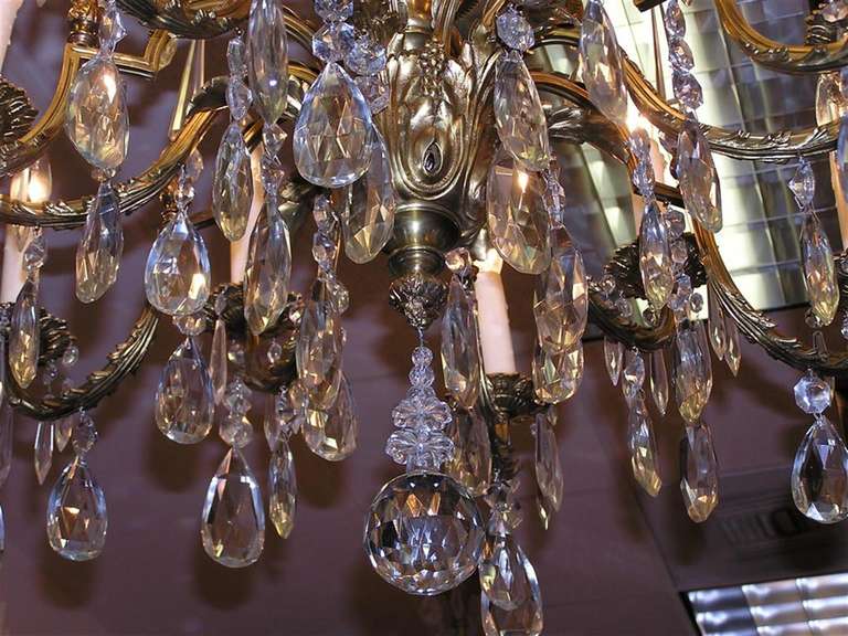 Bronze French Brass & Crystal Floral Chandelier.  Circa 1840