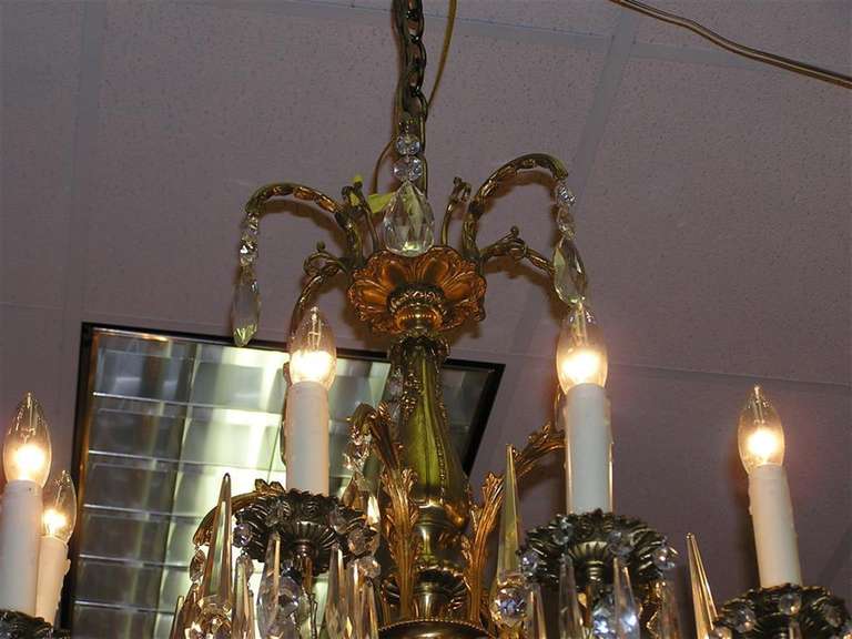 French Brass & Crystal Floral Chandelier.  Circa 1840 In Excellent Condition In Hollywood, SC