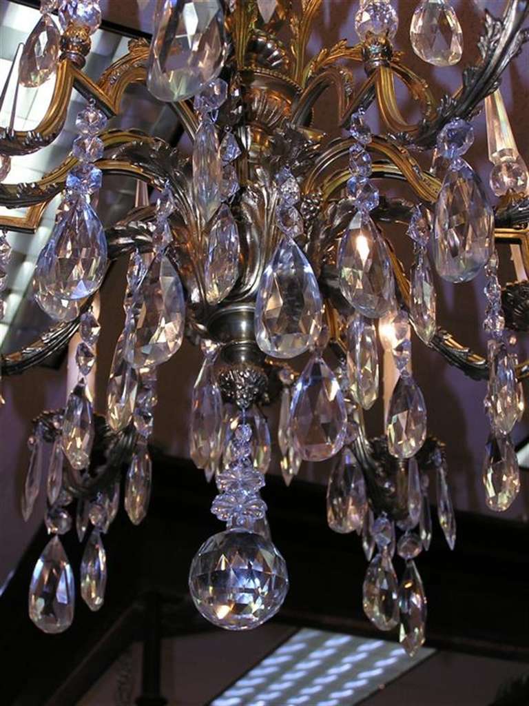 French Brass & Crystal Floral Chandelier.  Circa 1840 1