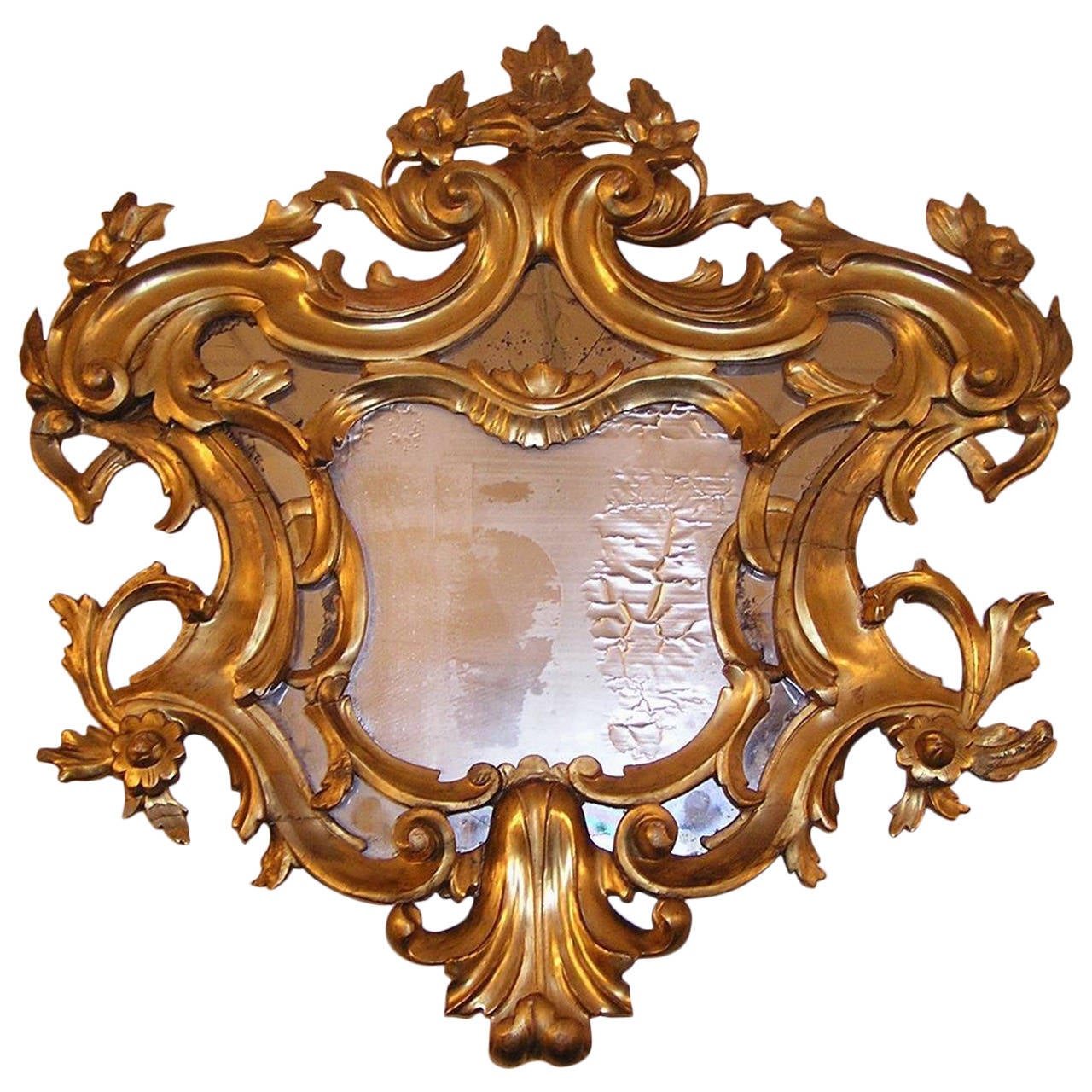 English Carved Wood Gilt Floral Wall Mirror, Circa 1780 For Sale at 1stdibs