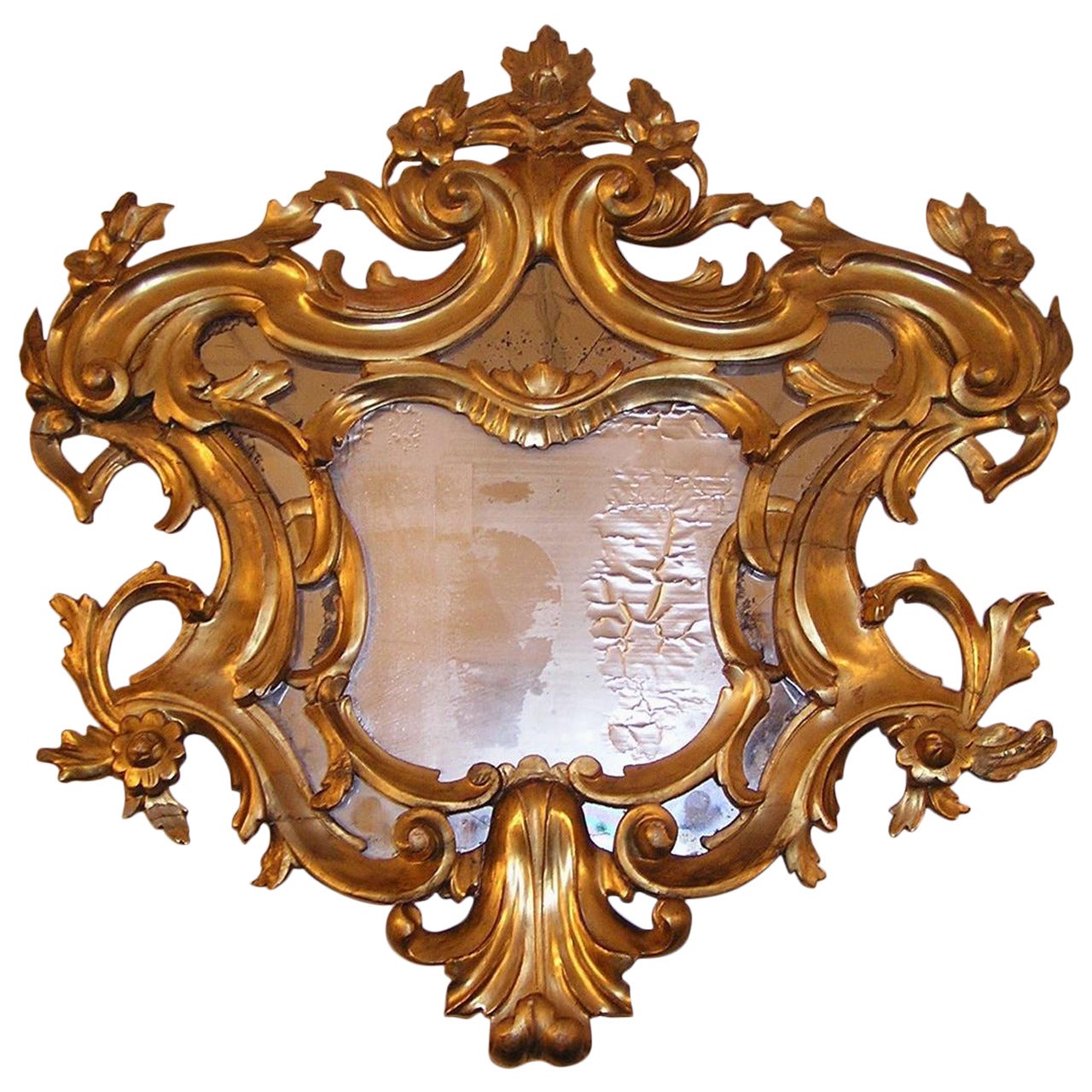 English Carved Wood Gilt Floral Wall Mirror, Circa 1780 For Sale