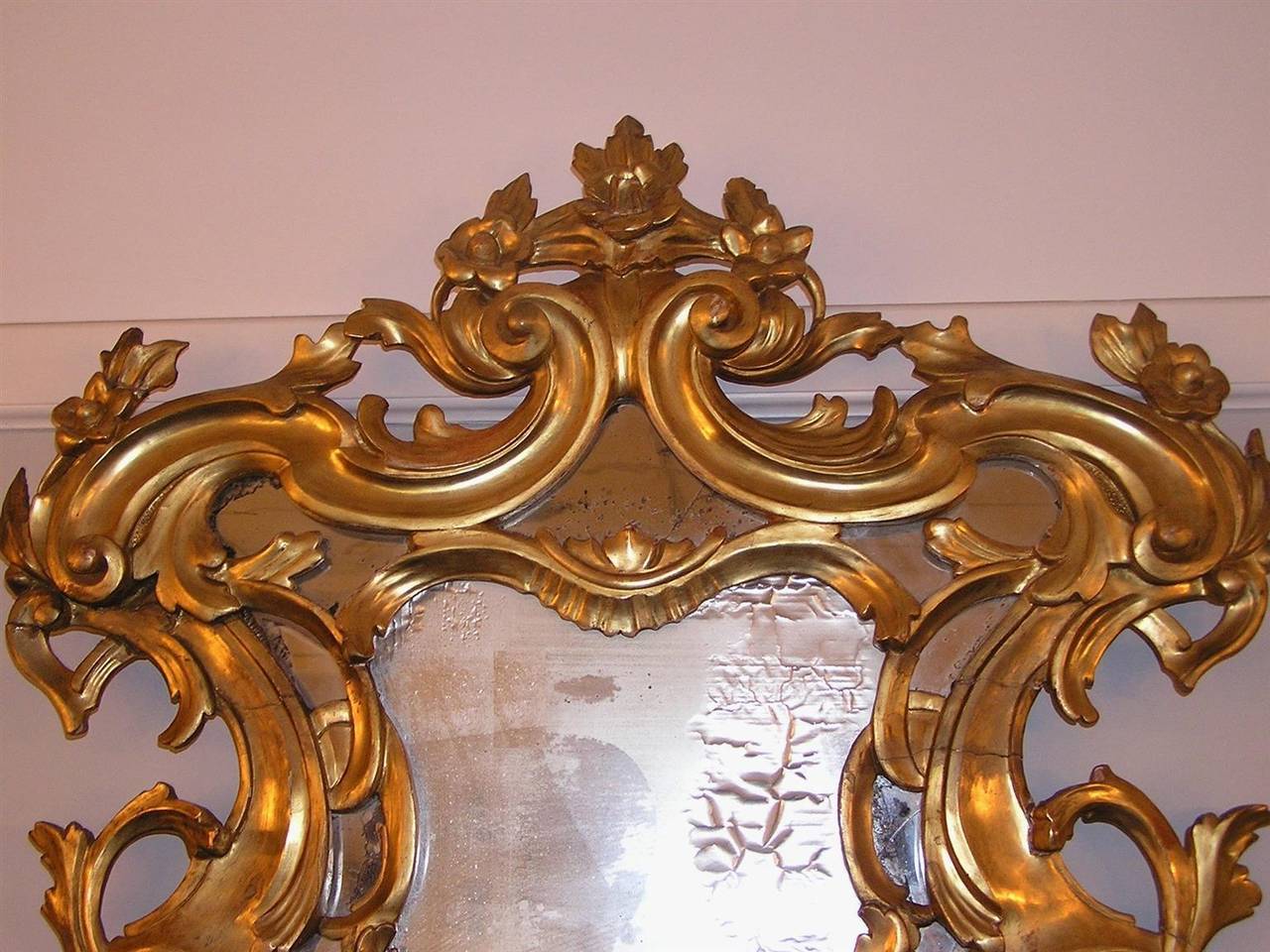 George III English Carved Wood Gilt Floral Wall Mirror, Circa 1780 For Sale