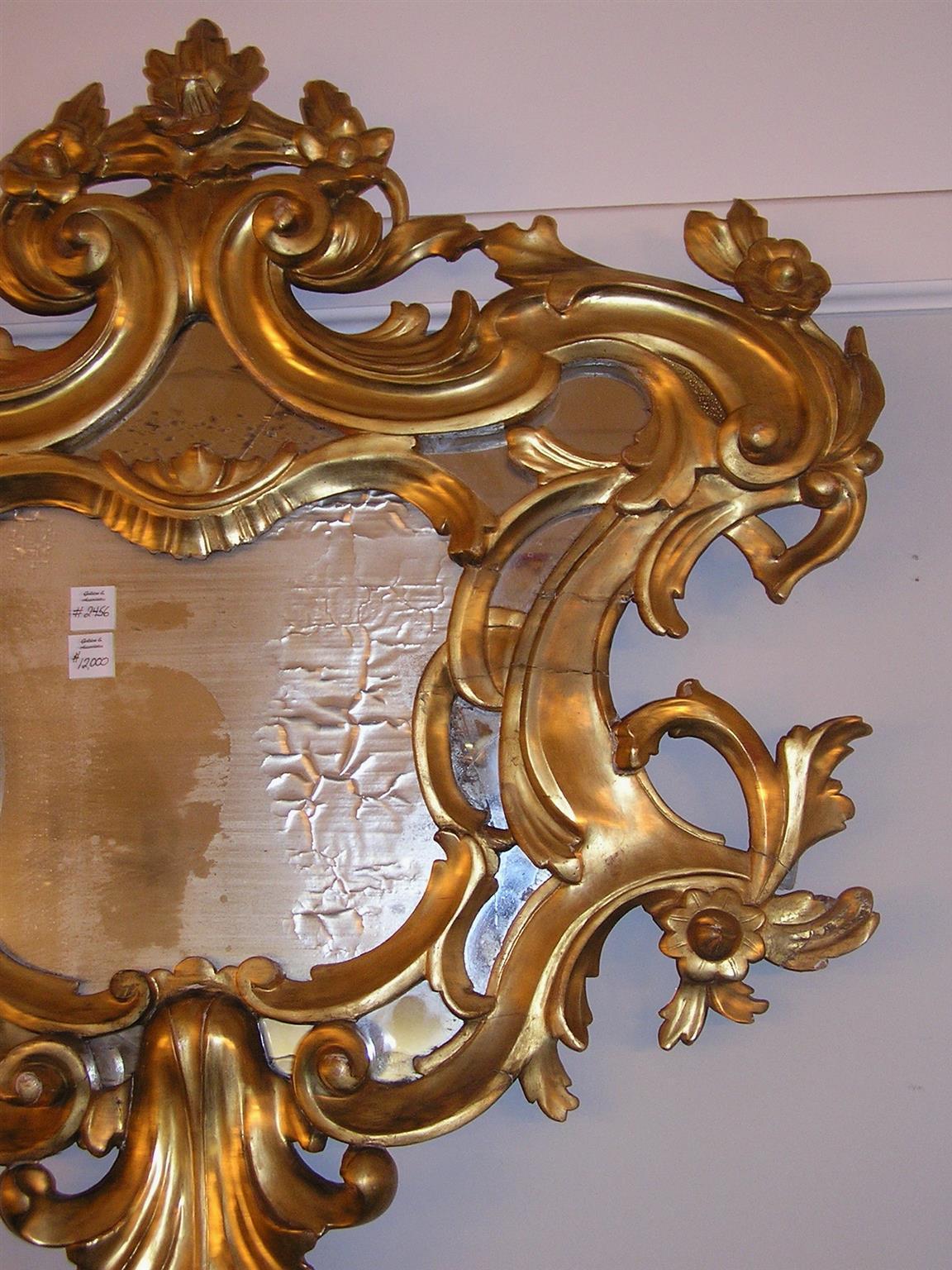 Late 18th Century English Carved Wood Gilt Floral Wall Mirror, Circa 1780 For Sale