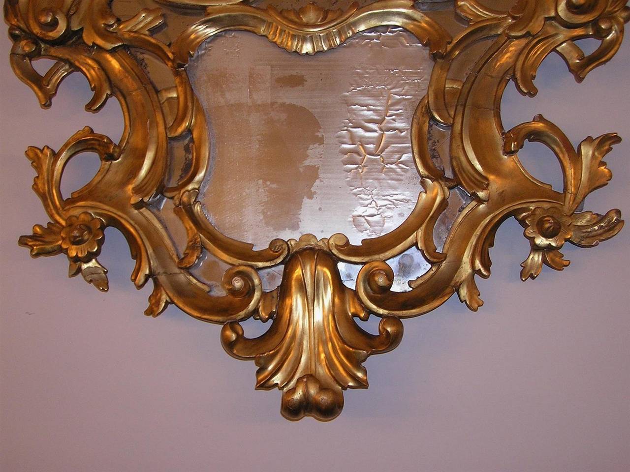 English Carved Wood Gilt Floral Wall Mirror, Circa 1780 For Sale 1