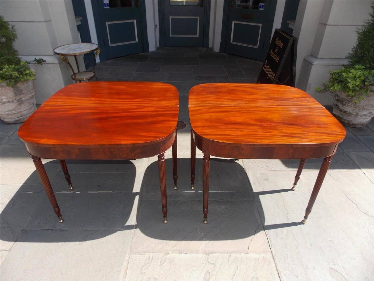 Pair of American Sheraton Mahogany Card Tables, NY Circa 1790 In Excellent Condition In Charleston, SC