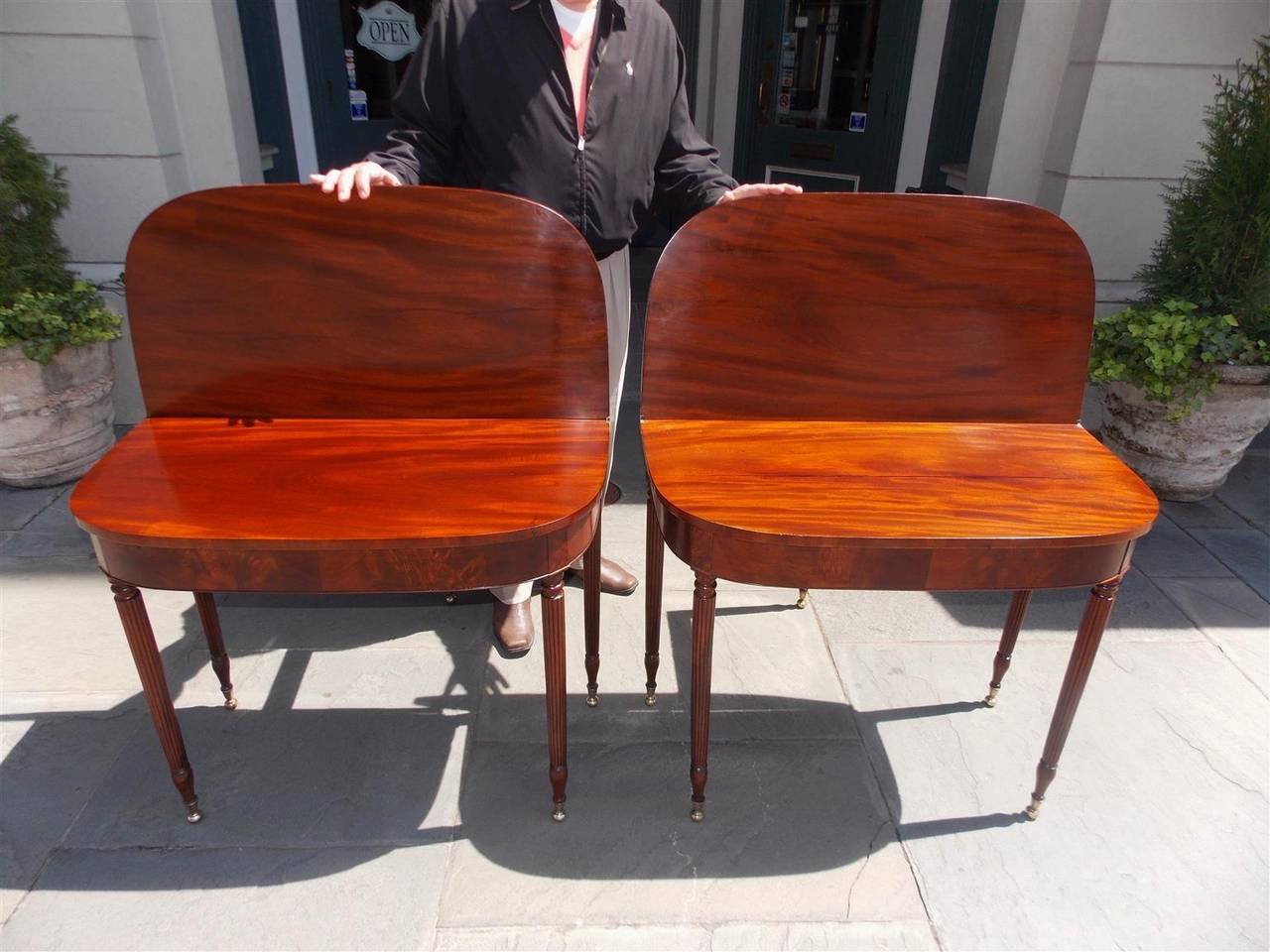 Late 18th Century Pair of American Sheraton Mahogany Card Tables, NY Circa 1790