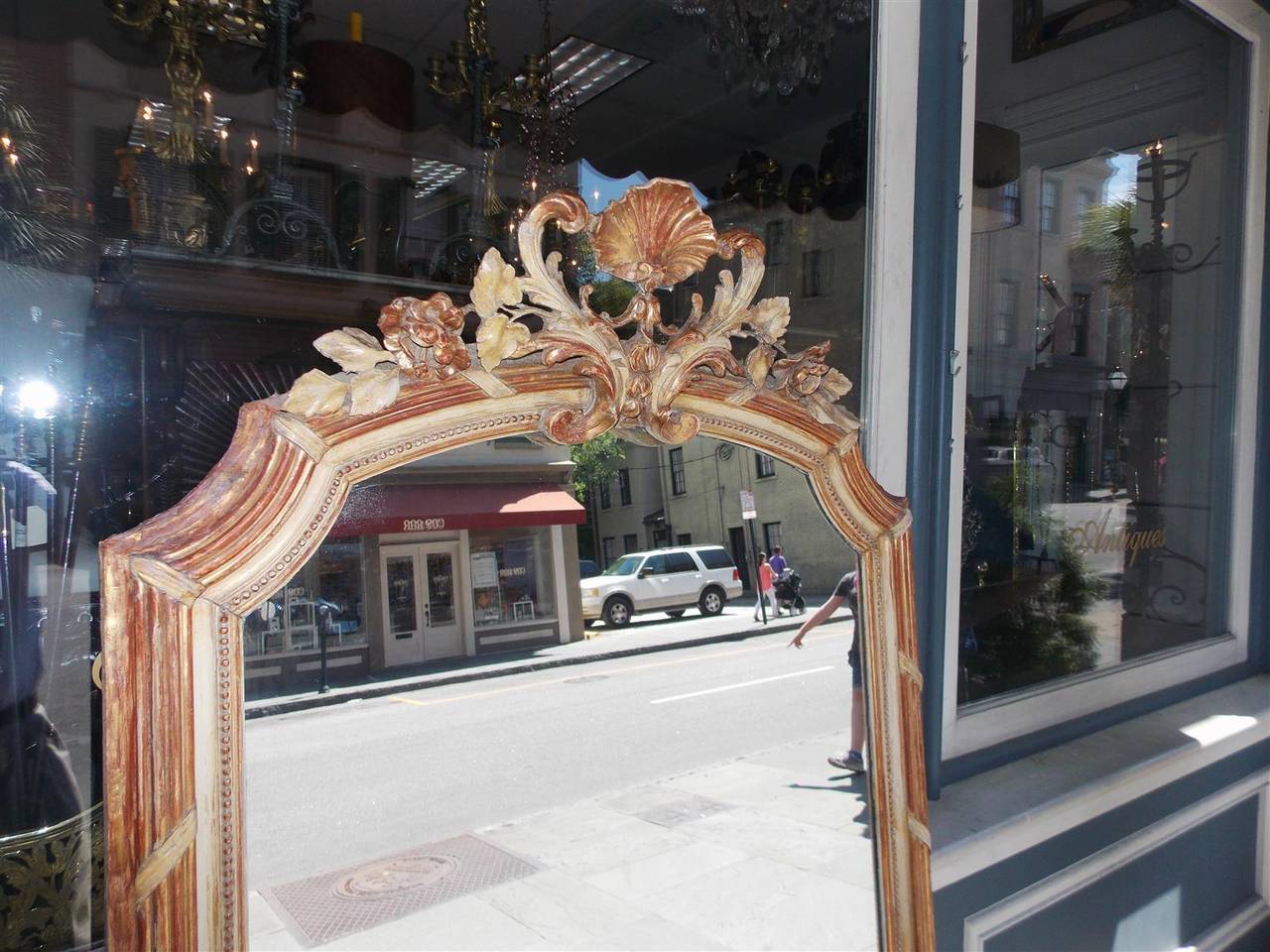 Louis Philippe French Gilt Carved Wood and Red Lacquer Wall Mirror, Circa 1820 For Sale