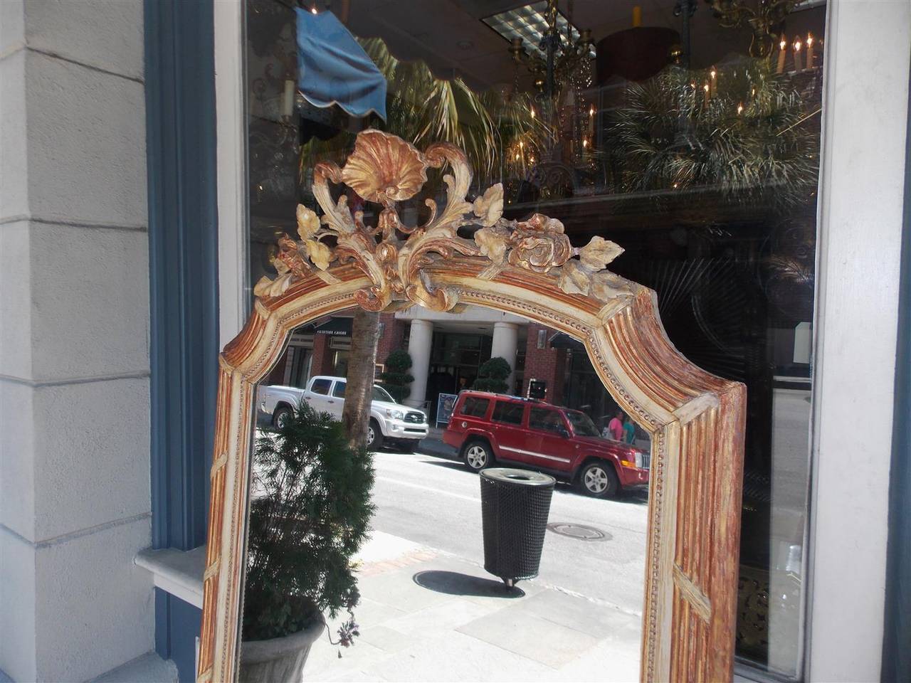 Early 19th Century French Gilt Carved Wood and Red Lacquer Wall Mirror, Circa 1820 For Sale