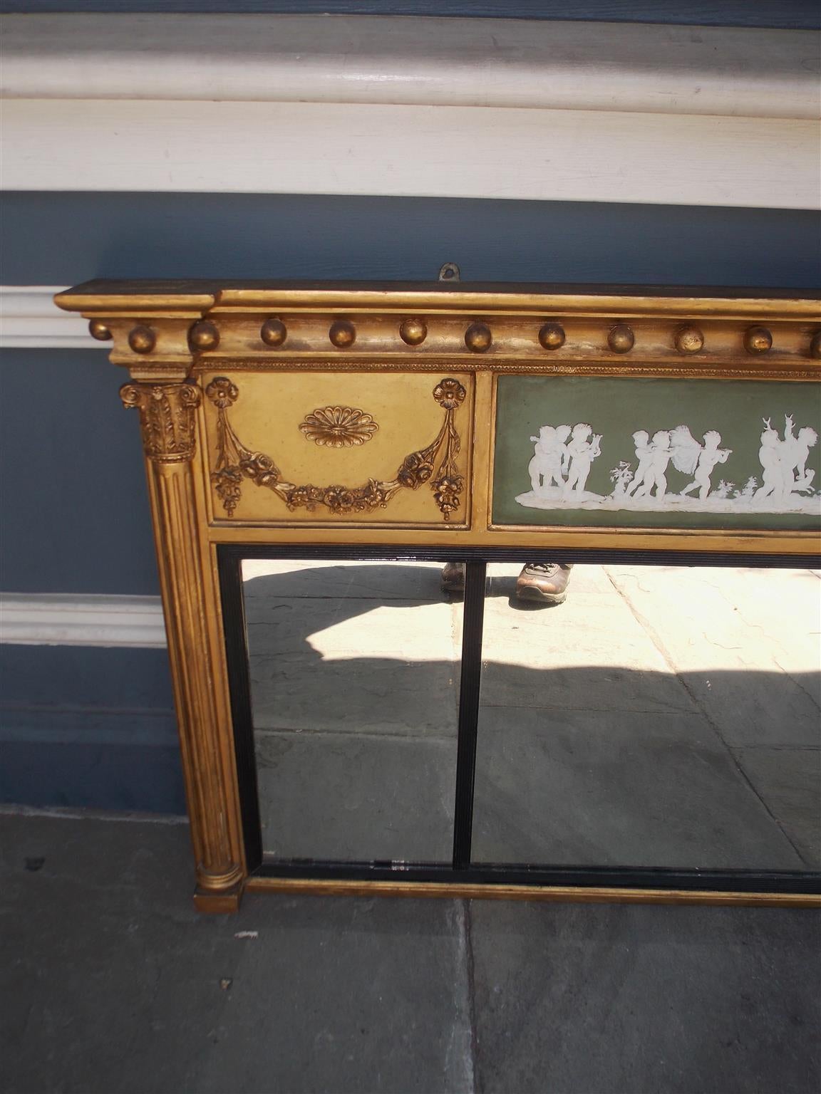 English Gilt Carved Wood and Jasper Ware Over Mantel Mirror, Circa 1810 In Excellent Condition For Sale In Hollywood, SC
