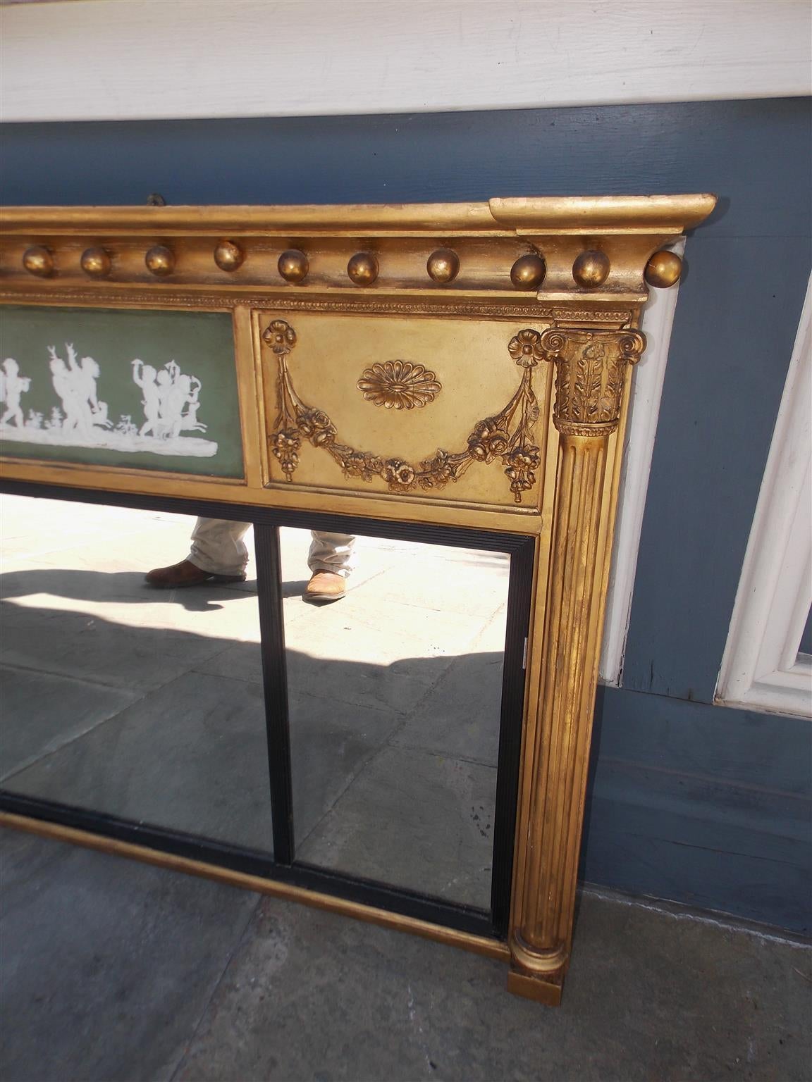 English Gilt Carved Wood and Jasper Ware Over Mantel Mirror, Circa 1810 For Sale 3