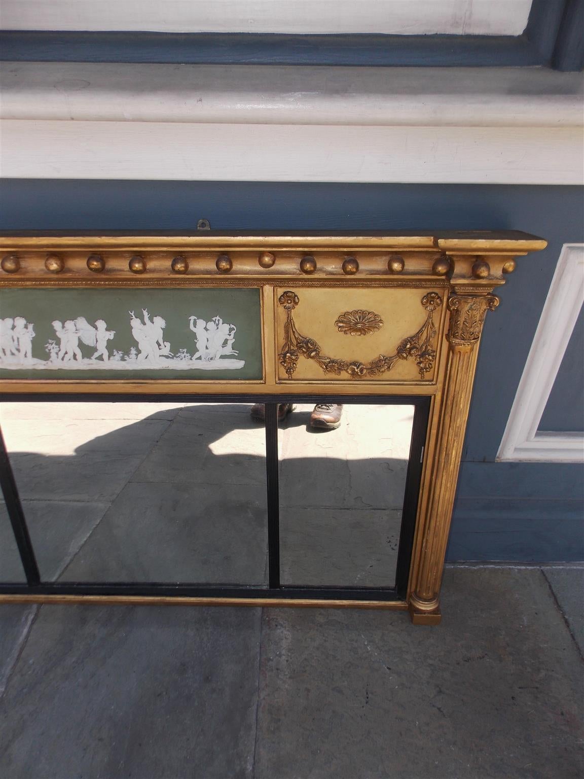 English Gilt Carved Wood and Jasper Ware Over Mantel Mirror, Circa 1810 For Sale 2