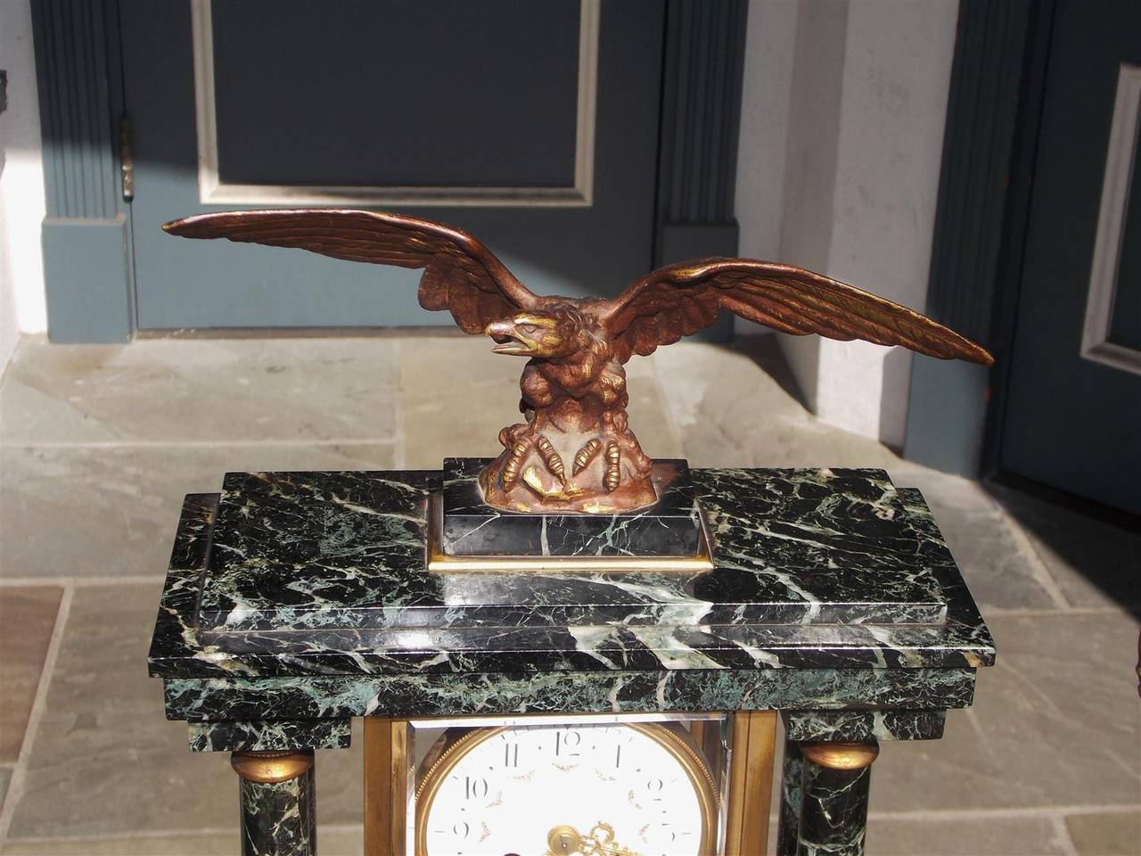 French Marble and Gilt Bronze Three Piece Mantel Clock, Circa 1840 In Excellent Condition For Sale In Hollywood, SC