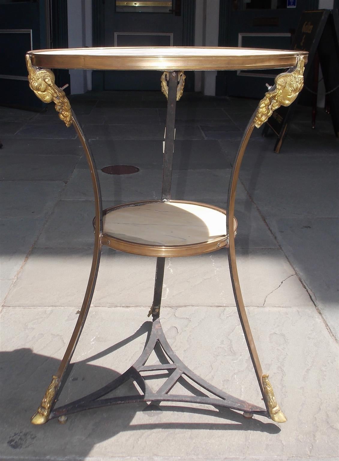 Neoclassical Italian Marble and Brass Bistro Table, Circa 1820