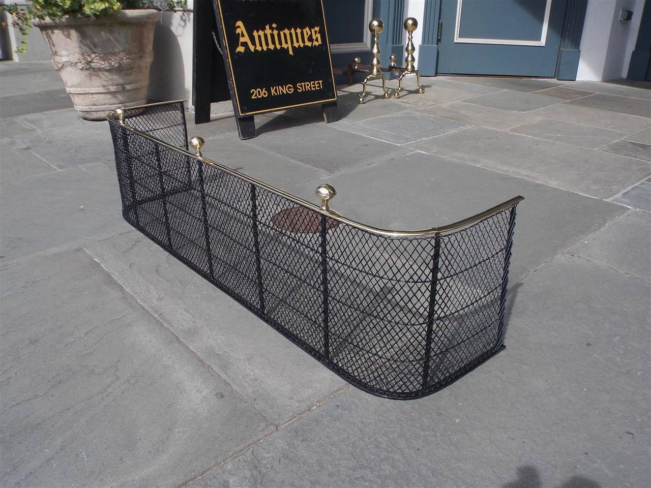 American Wire and Brass Ball Top Fire Fender, Boston, Circa 1800 In Excellent Condition In Hollywood, SC