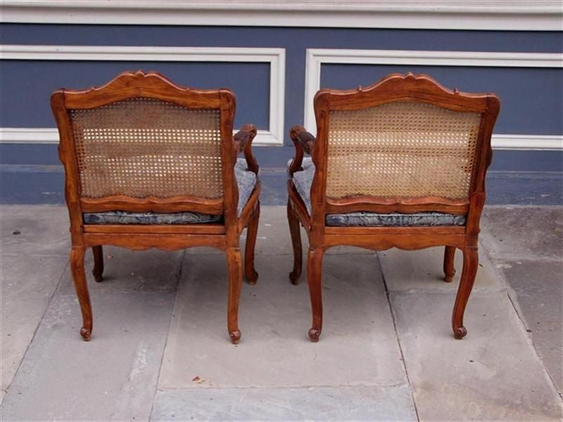 Pair of French Walnut Foliage and Shell Arm Chairs with Cane Seats C. 1820  For Sale 3