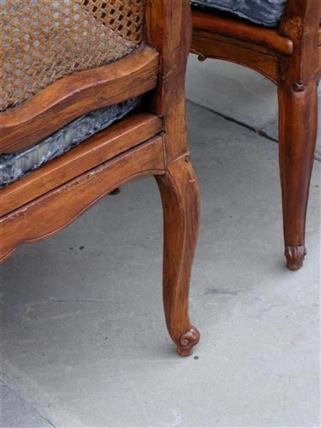 Pair of French Walnut Foliage and Shell Arm Chairs with Cane Seats C. 1820  For Sale 2