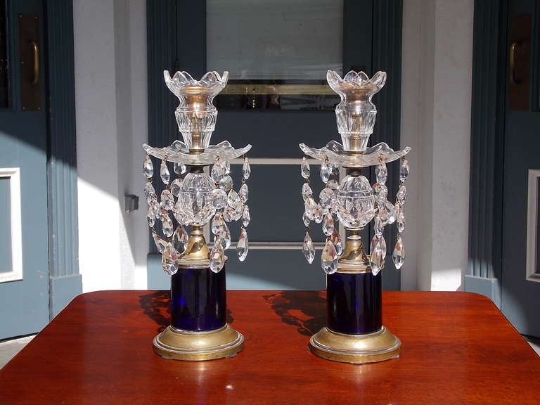 Pair of English Regency Cobalt Blue & Bronze Girandoles, Circa 1800