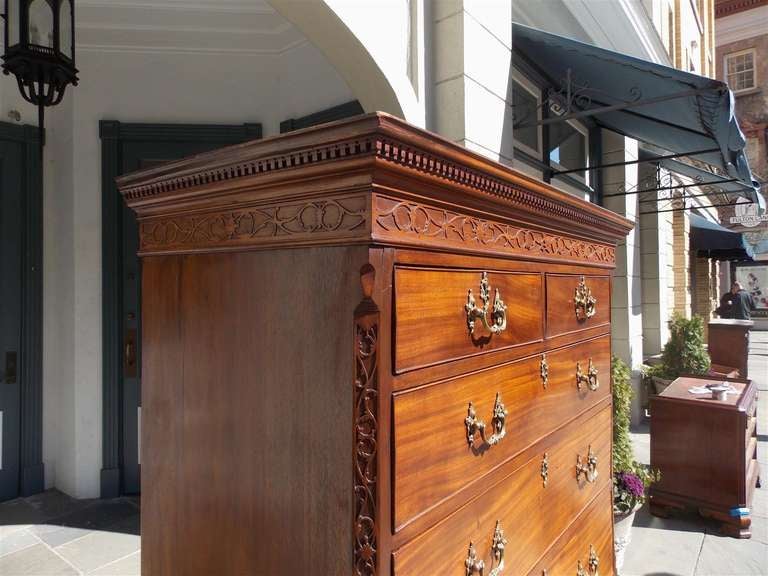Hand-Carved English Chippendale Mahogany Graduated Chest on Chest. Circa 1770
