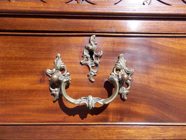 Brass English Chippendale Mahogany Graduated Chest on Chest. Circa 1770