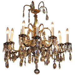 French Brass & Crystal Floral Chandelier. Circa 1840 1
