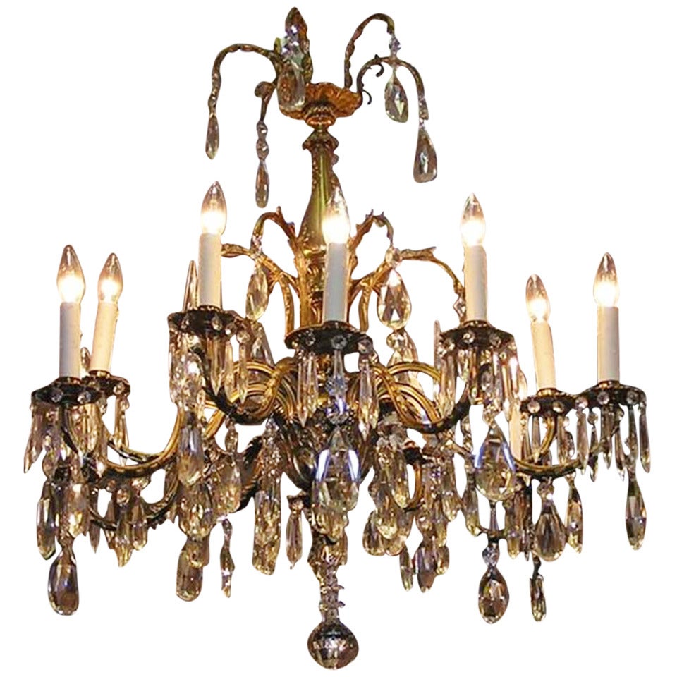 French Brass & Crystal Floral Chandelier.  Circa 1840