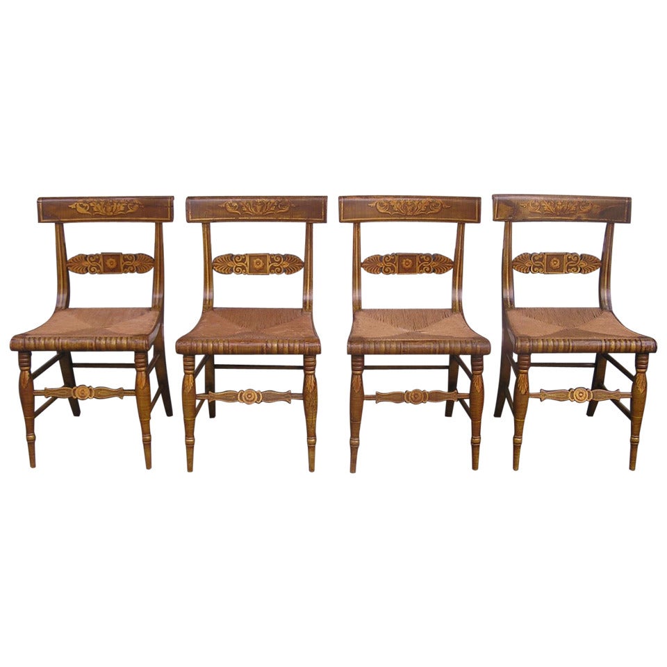 Set of Four American Fancy Chairs with Rush Seats, Circa 1815