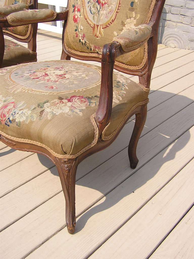 Pair of French Louis XVI Walnut Armchairs, Circa 1770 For Sale 1