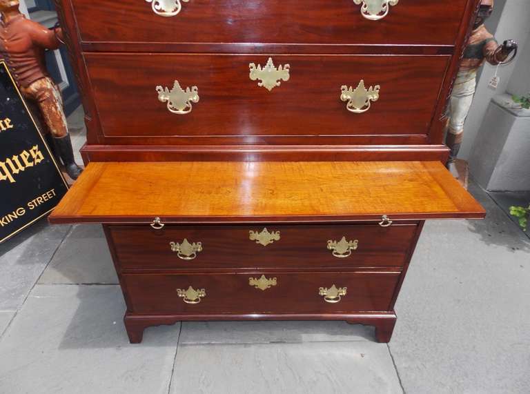 Hand-Carved English Chippendale Mahogany Graduated Chest on Chest. Circa 1780