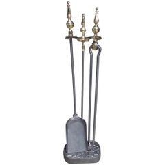 Set of American Brass Steeple Top Fire Tools on Stand, New York, Circa 1840