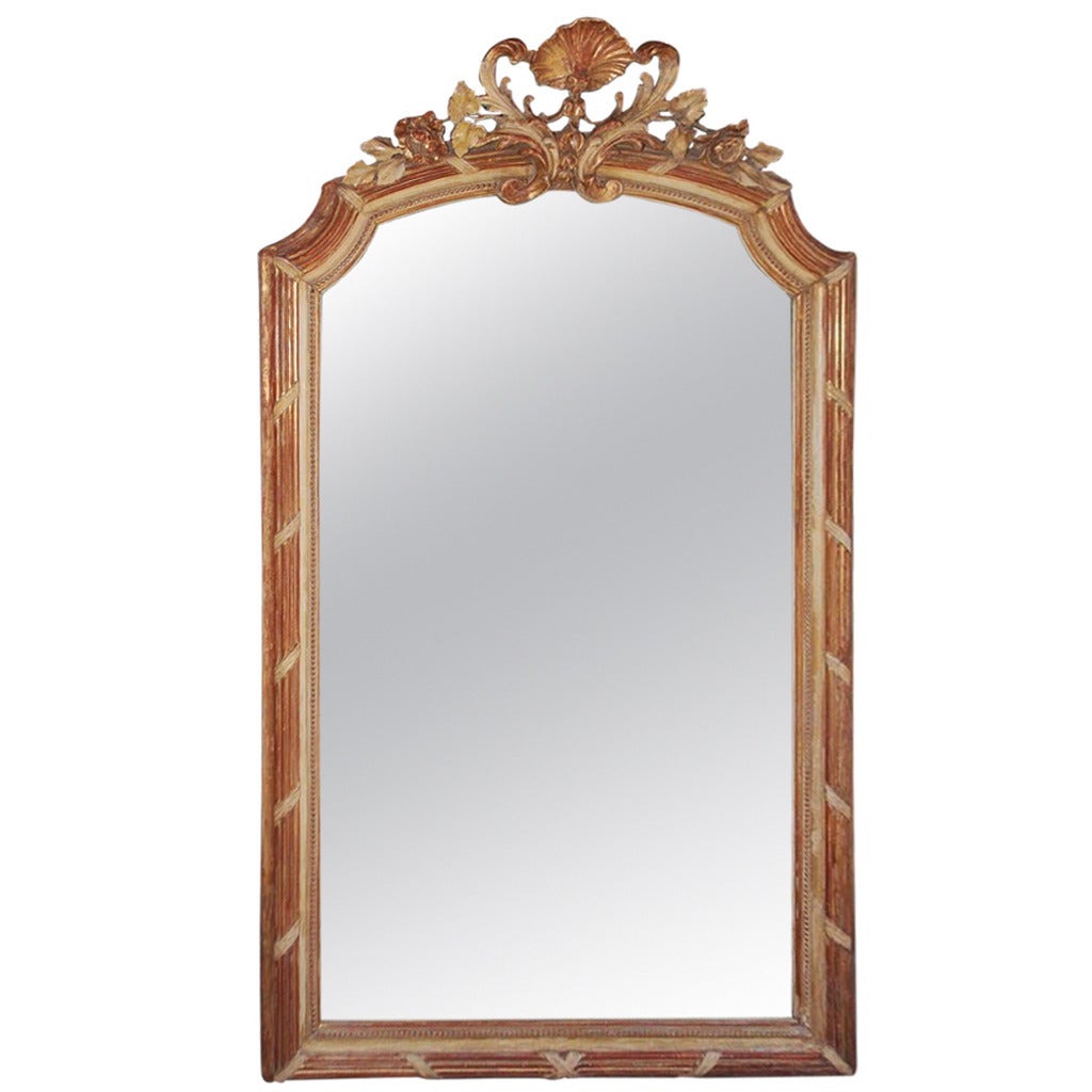 French Gilt Carved Wood and Red Lacquer Wall Mirror, Circa 1820