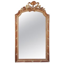 Antique French Gilt Carved Wood and Red Lacquer Wall Mirror, Circa 1820