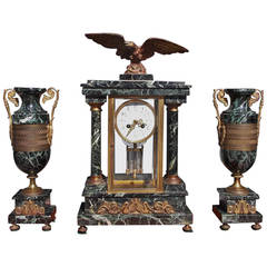 French Marble and Gilt Bronze Three Piece Mantel Clock, Circa 1840 11