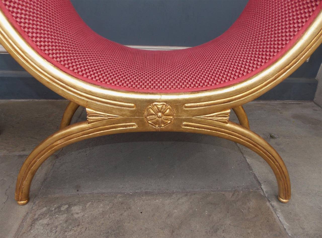 Upholstery Pair of English Regency Gilt Curule Window Benches. Circa 1800