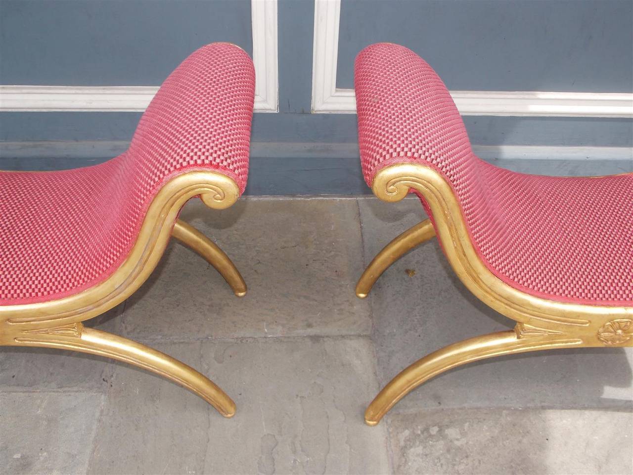 Pair of English Regency Gilt Curule Window Benches. Circa 1800 1