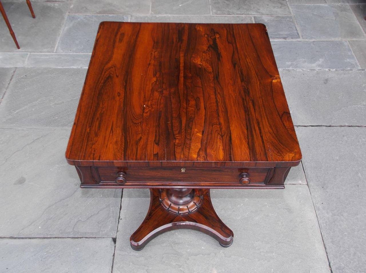 English Classical Zebra Wood Pedestal Table with Interior Desk. Circa 1830 In Excellent Condition In Hollywood, SC