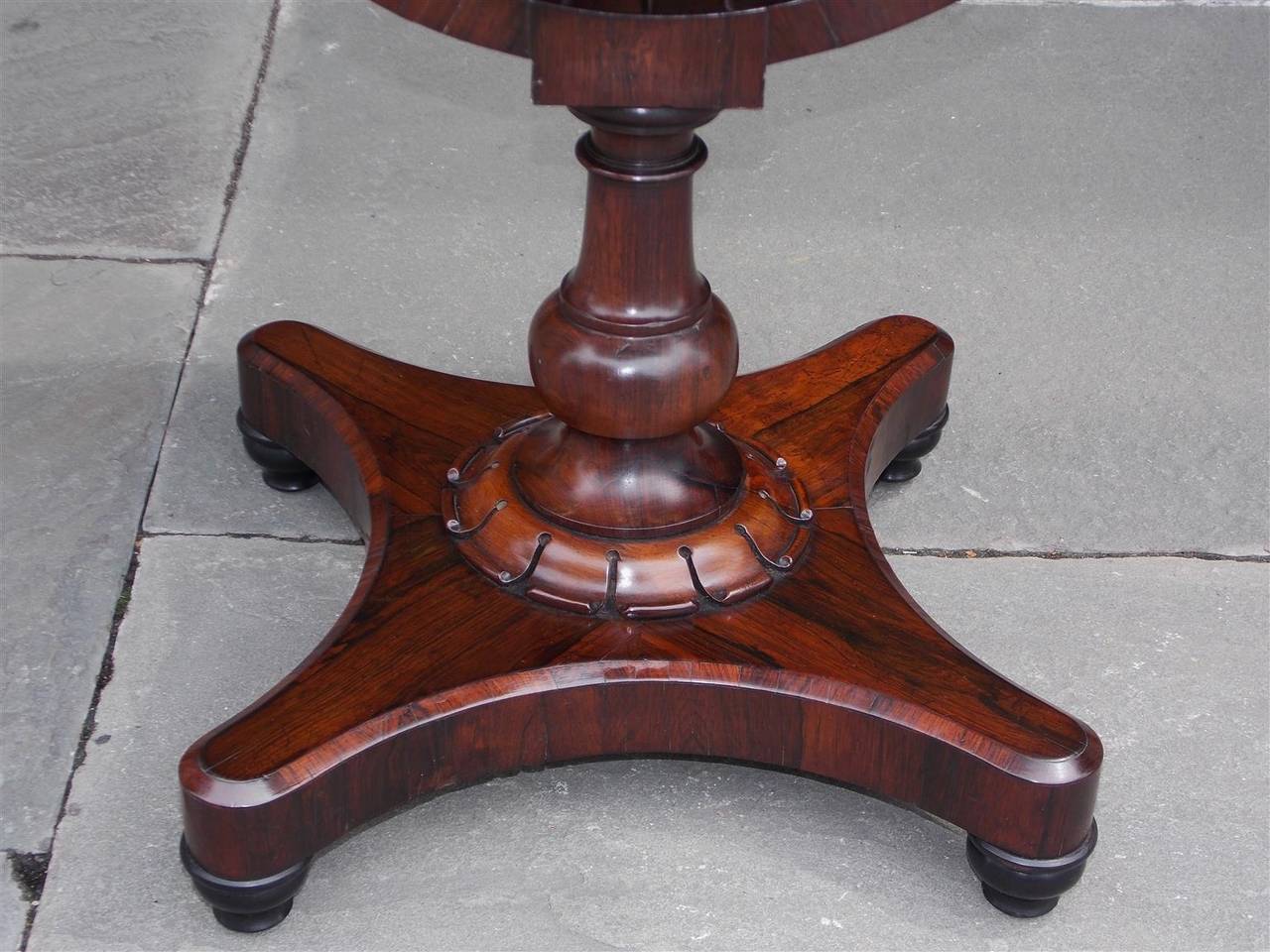 Mid-19th Century English Classical Zebra Wood Pedestal Table with Interior Desk. Circa 1830