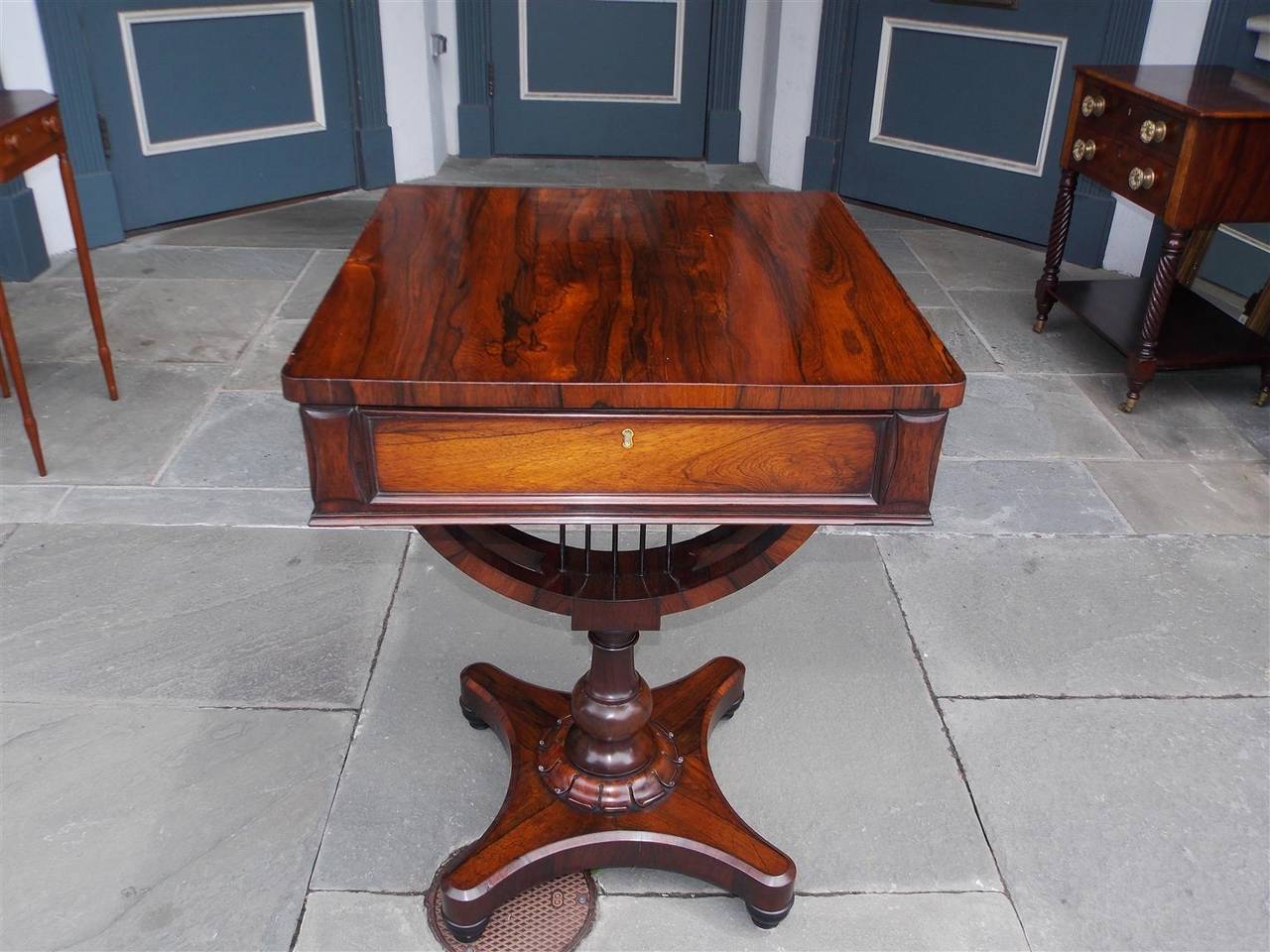 English Classical Zebra Wood Pedestal Table with Interior Desk. Circa 1830 3