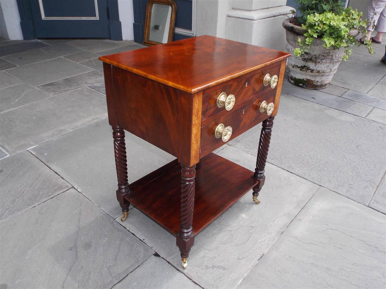 American Mahogany and Satinwood Inlaid Side Table. Circa 1820 1