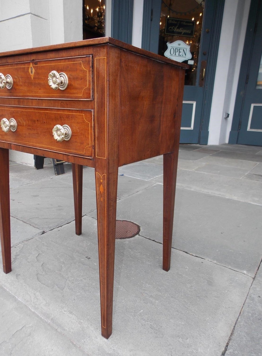 Charleston Mahogany Inlaid Two-Drawer Side Table, Circa 1800 In Excellent Condition In Hollywood, SC