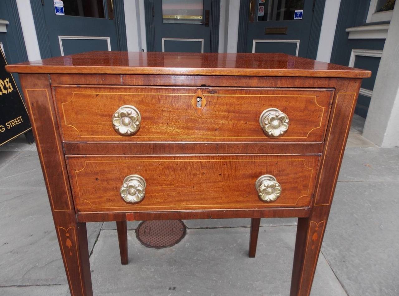 American Charleston Mahogany Inlaid Two-Drawer Side Table, Circa 1800