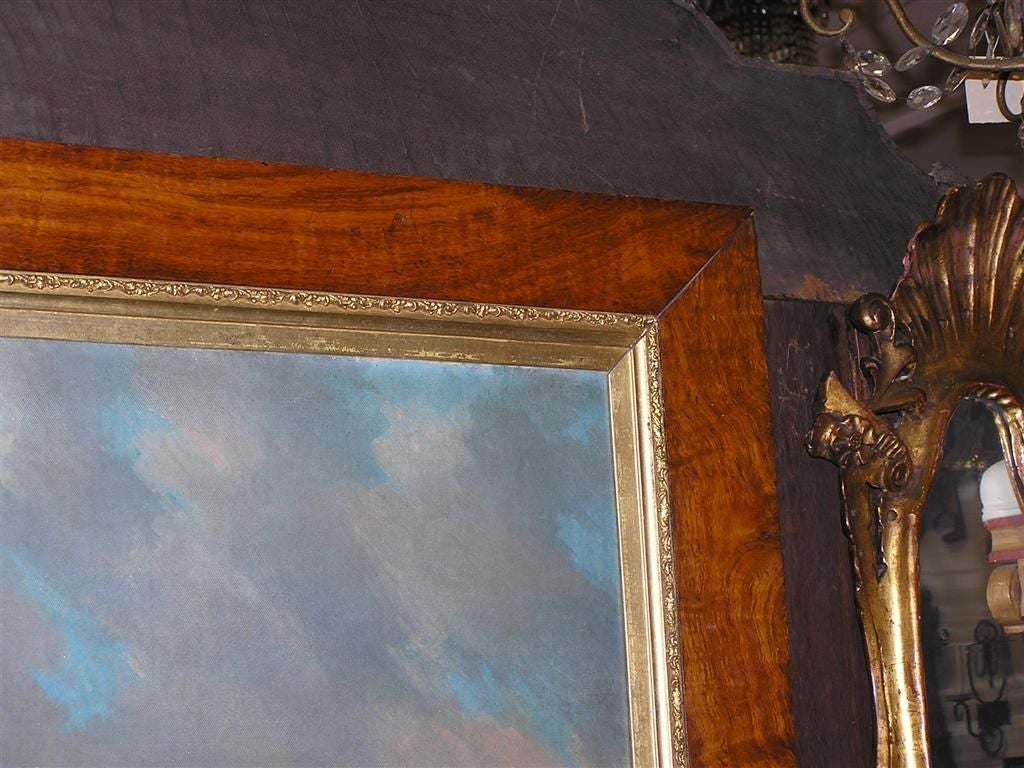 English Oil on Canvas Whippet Painting in Original Burl Walnut Gilt Frame C 1820 For Sale 1