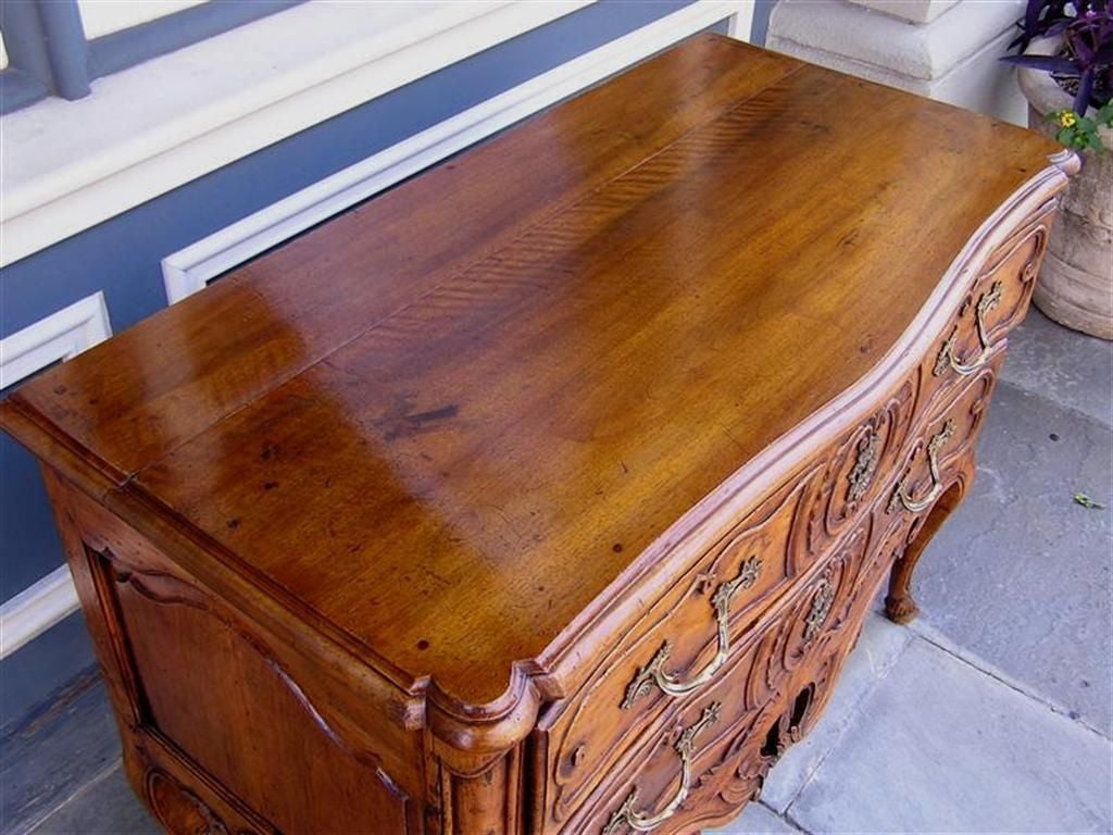 Louis XV French Provincial Walnut Decorative Floral & Shell Carved Chest. Circa 1760 For Sale