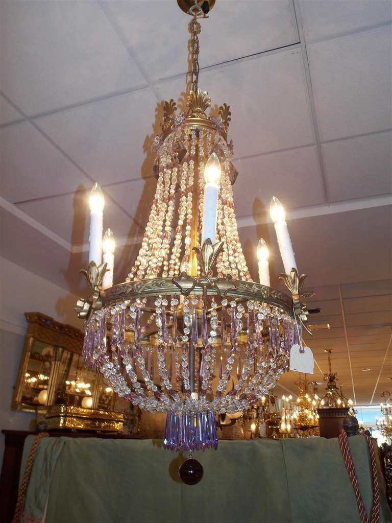 Louis Philippe French Gilt Bronze and Crystal Decorative Floral Amethyst Chandelier, Circa 1815
