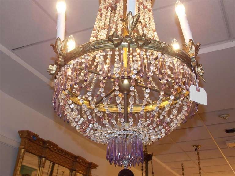 French Gilt Bronze and Crystal Decorative Floral Amethyst Chandelier, Circa 1815 2