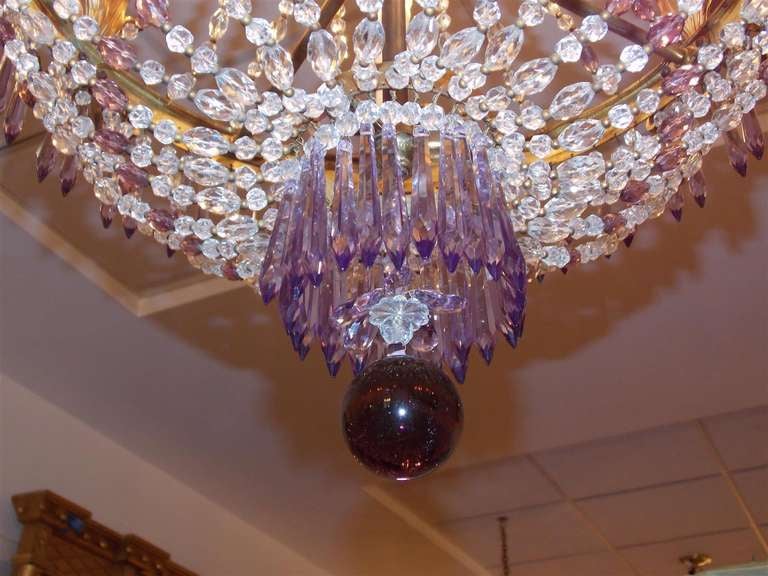 French Gilt Bronze and Crystal Decorative Floral Amethyst Chandelier, Circa 1815 3
