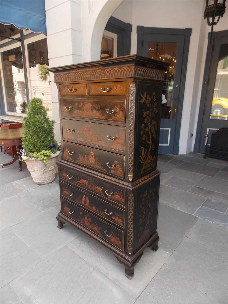 British English Chippendale Chinoiserie Chest on Chest.  Circa 1830