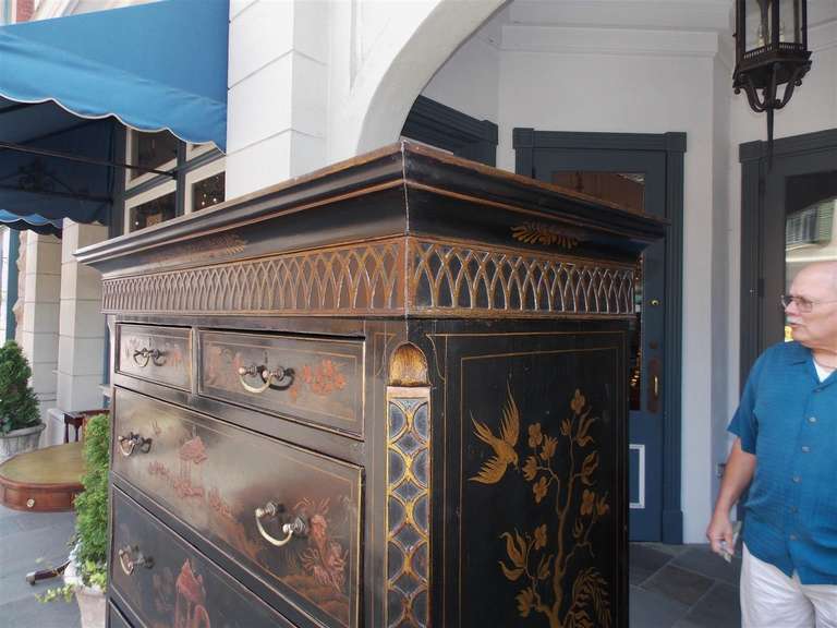 English Chippendale Chinoiserie Chest on Chest.  Circa 1830 In Excellent Condition In Hollywood, SC