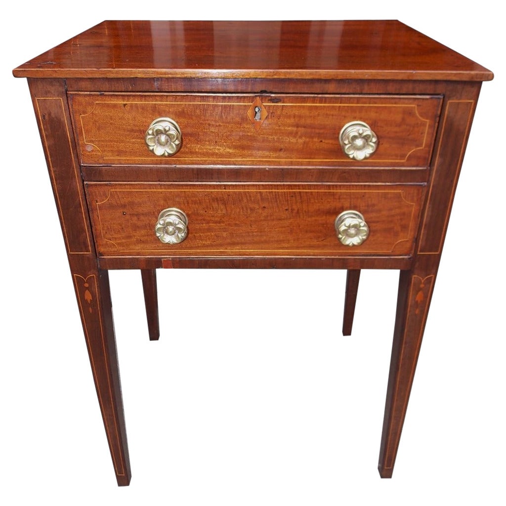 Charleston Mahogany Inlaid Two-Drawer Side Table, Circa 1800