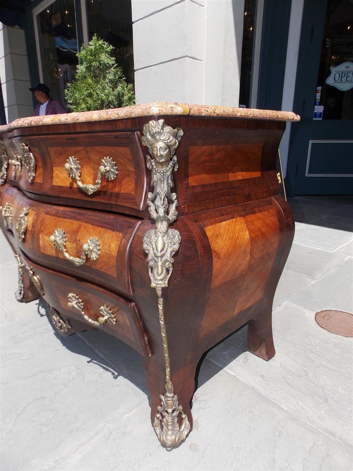 Pair of Italian Marble Top Ormolu Bombay Commodes, Circa 1870 For Sale 3